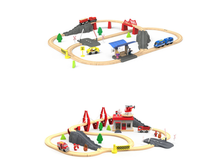 Pełny ekran: Playtive Zestaw torów drewnianych z akcesoriami - pociąg pasażerski lub straż pożarna - zdjęcie 1