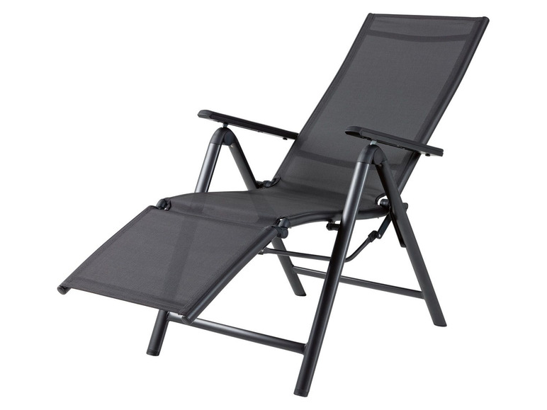 Pełny ekran: florabest Fotel leżak ogrodowy aluminiowy z podnóżkiem, czarny - zdjęcie 2