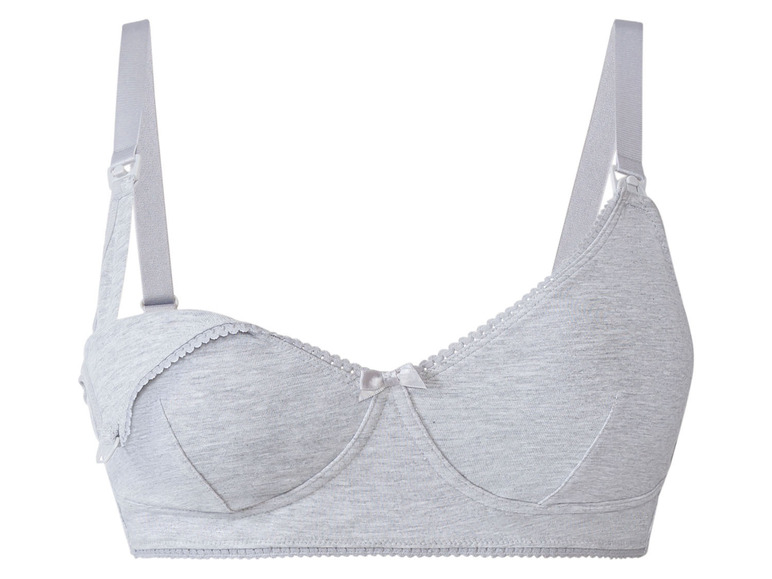 Szara, usztywniana, ciążowa i laktacyjna biustonosz z regulowanymi ramiączkami.
