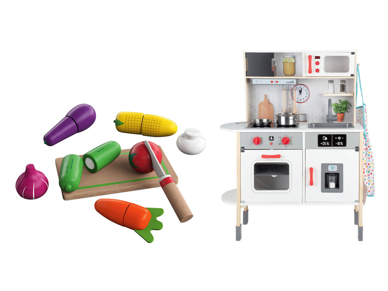 Pełny ekran: Kuchnia drewniana do zabawy z akcesoriami oraz zestawem warzyw, 1 zestaw - zdjęcie 1