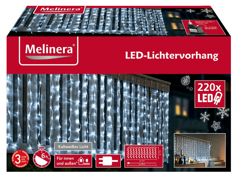 Pełny ekran: Melinera Dekoracja świetlna LED, 220 diod z 8 funkcjami, 2 x 1 m, 1 sztuka - zdjęcie 7