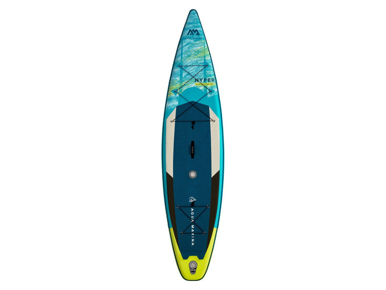 Niebieska i żółta deska do paddleboardingu Aqua Marina, model Hyper.