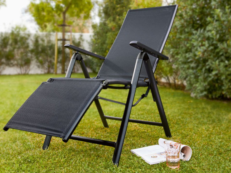 Pełny ekran: florabest Fotel leżak ogrodowy aluminiowy z podnóżkiem, czarny - zdjęcie 9
