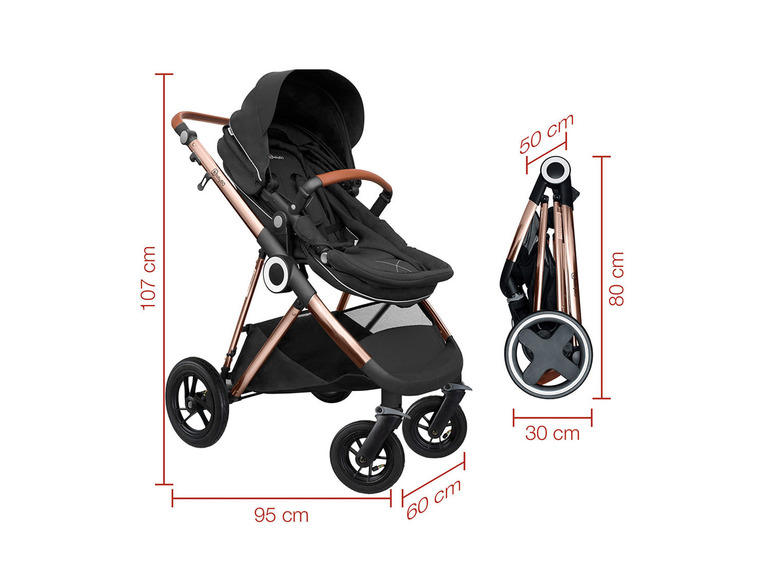 Pełny ekran: BabyGO Wózek 3w1 Buggy «Halime AIR Pram », z gondolą, spacerówką i fotelikiem samochodowym - zdjęcie 12