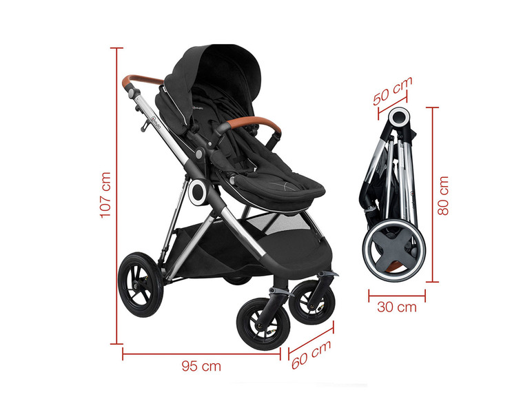 Pełny ekran: BabyGO Wózek 3w1 Buggy «Halime AIR Pram », z gondolą, spacerówką i fotelikiem samochodowym - zdjęcie 5