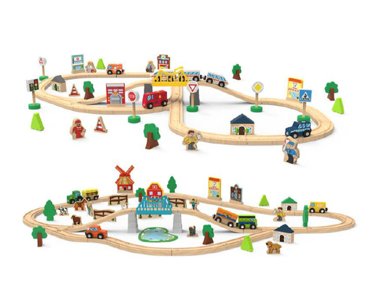 Pełny ekran: Playtive Drewniany zestaw do zabawy z kolejką - miasto lub farma - zdjęcie 1