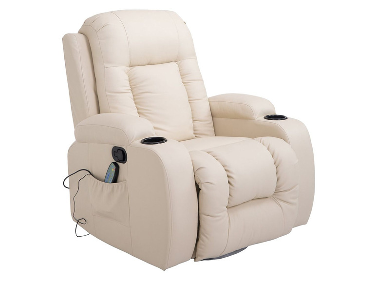 Pełny ekran: HOMCOM Fotel z funkcją masażu, podgrzewany, z rozkładanym podnóżkiem, kremowy - zdjęcie 1