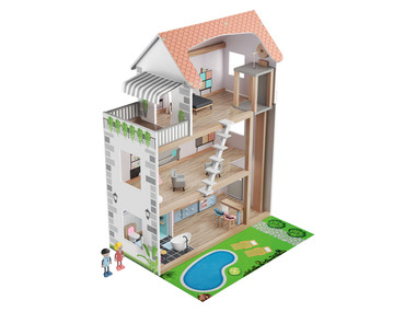 PLAYTIVE® Drewniany domek dla lalek z wyposażeniem