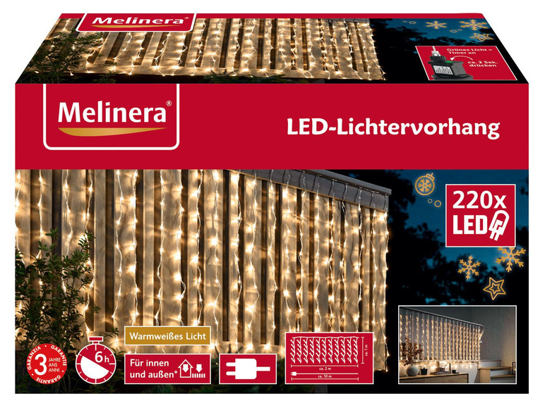 Pełny ekran: Melinera Dekoracja świetlna LED, 220 diod z 8 funkcjami, 2 x 1 m, 1 sztuka - zdjęcie 2