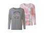 Dwa długorękawne t-shirty: szary t-shirt z napisem 'Natural beauty within, love yourself' i różowy t-shirt z tie-dye.