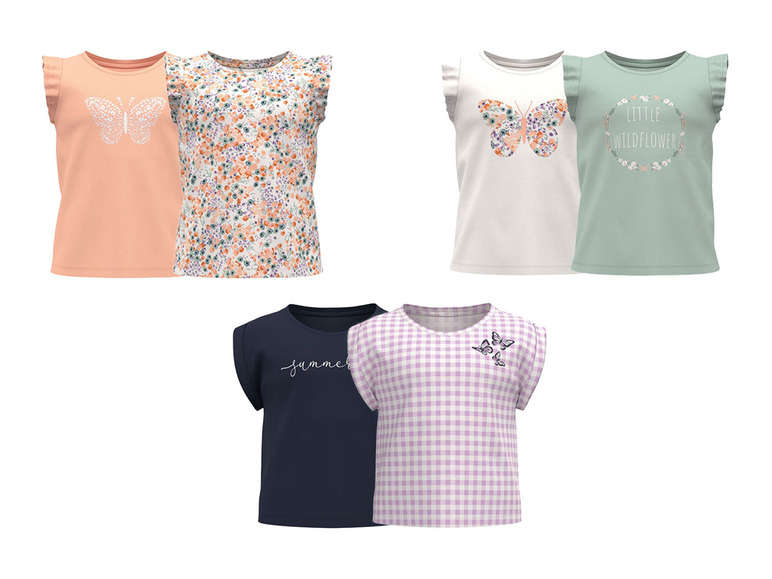 Pełny ekran: lupilu® T-shirt dla małych dziewczynek, 2 szt., z nadrukiem i okrągłym dekoltem - zdjęcie 1