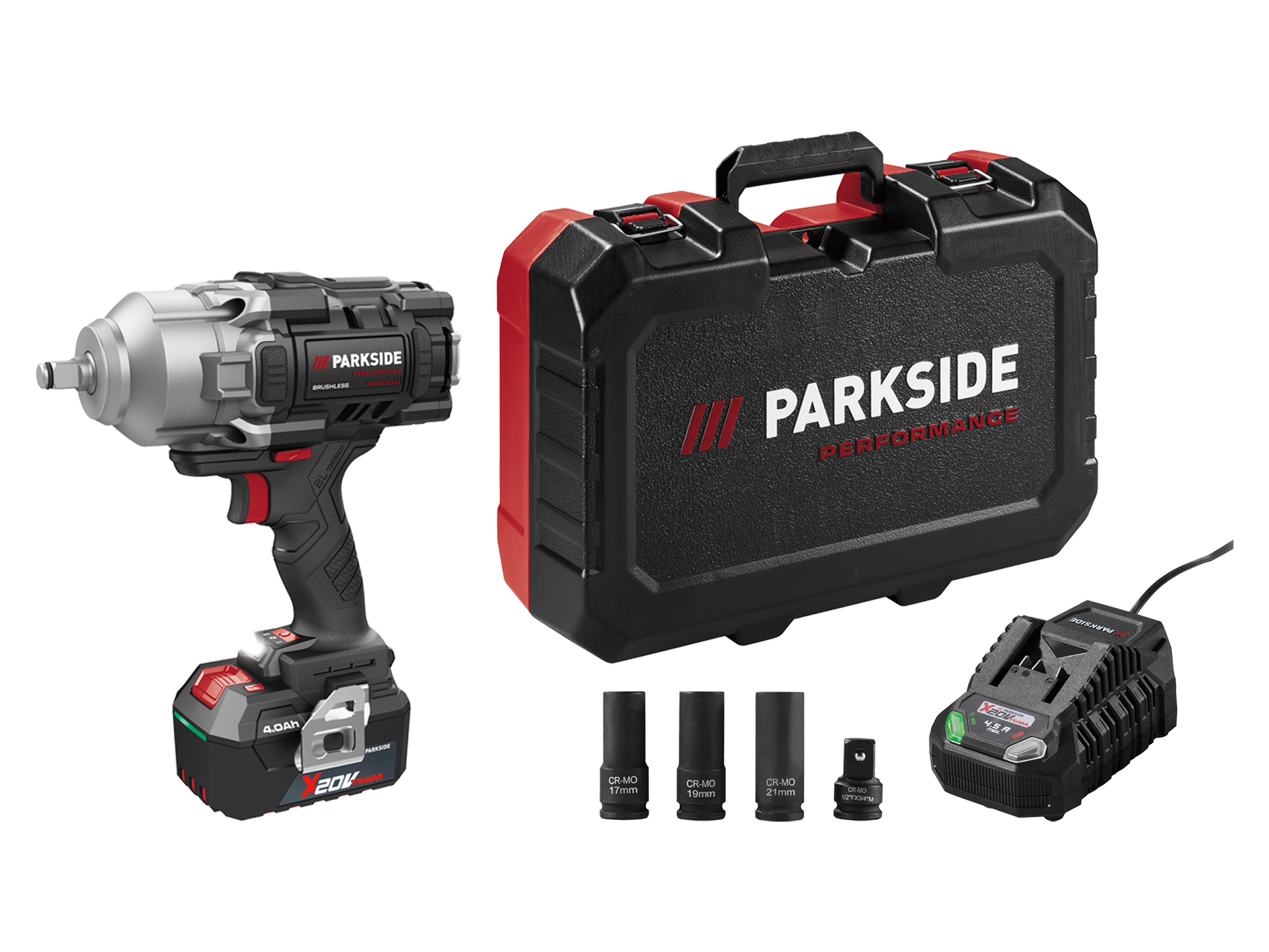PARKSIDE PERFORMANCE® Akumulatorowy klucz udarowy, 20 V, PASSP 20-Li C4 (z akumulatorem i ładowarką)