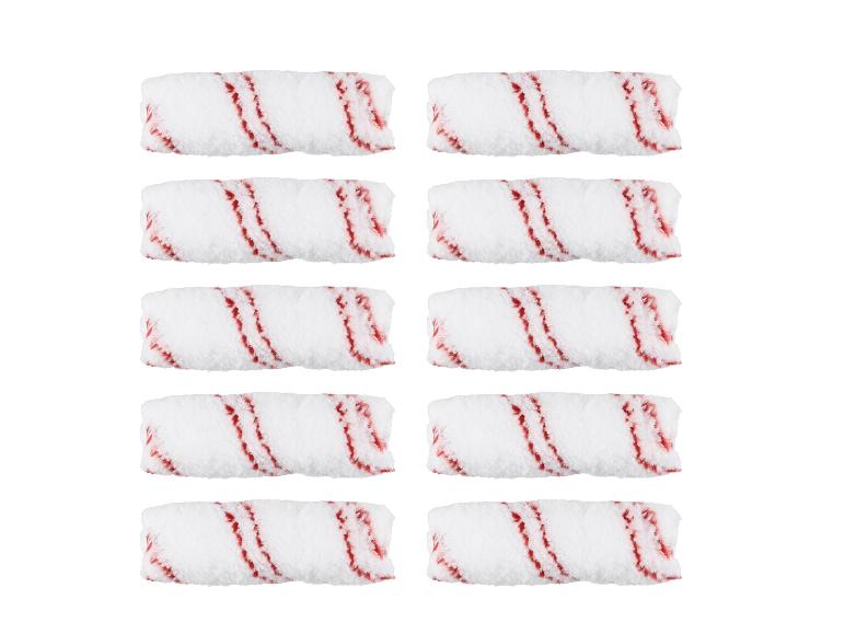 Dziesięć białych wałków malarskich z czerwonymi paskami