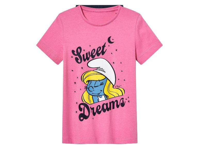 Różowe T-shirt z Smurfettą i napisem 'Sweet Dreams'.