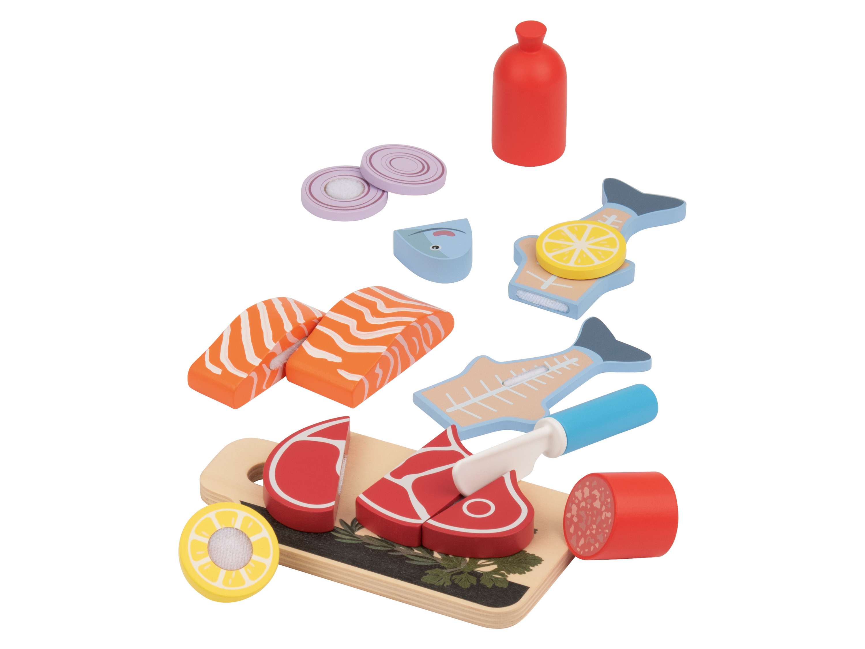 lupilu® Zestaw drewnianych produktów spożywczych do zabawy (Ryby i mięso)