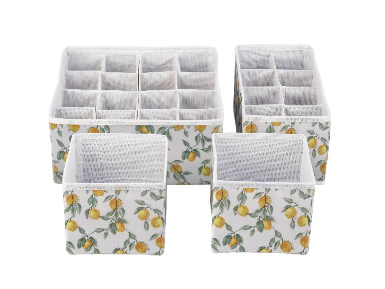 Organizery tekstylne z przegródkami, wzór cytrynowy.