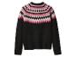 Czarny sweter z różowo-białym wzorem Fair Isle