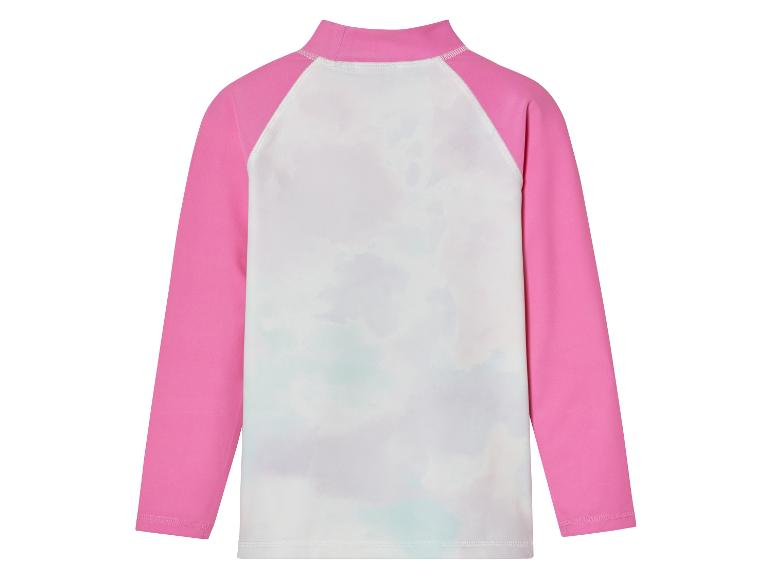 Koszulka do pływania z długim rękawem, różowa i biała w stylu tie-dye.