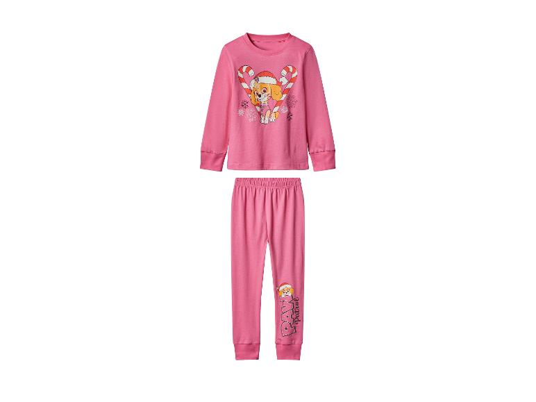 Różowa piżama dziecięca z nadrukiem Paw Patrol Skye i świątecznych cukierków.