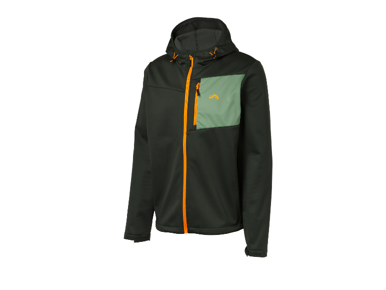 Męska kurtka softshell z kapturem.