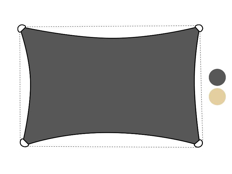 Prostokątny żagiel przeciwsłoneczny w kolorze ciemnoszarym ze wzmocnionymi rogami.