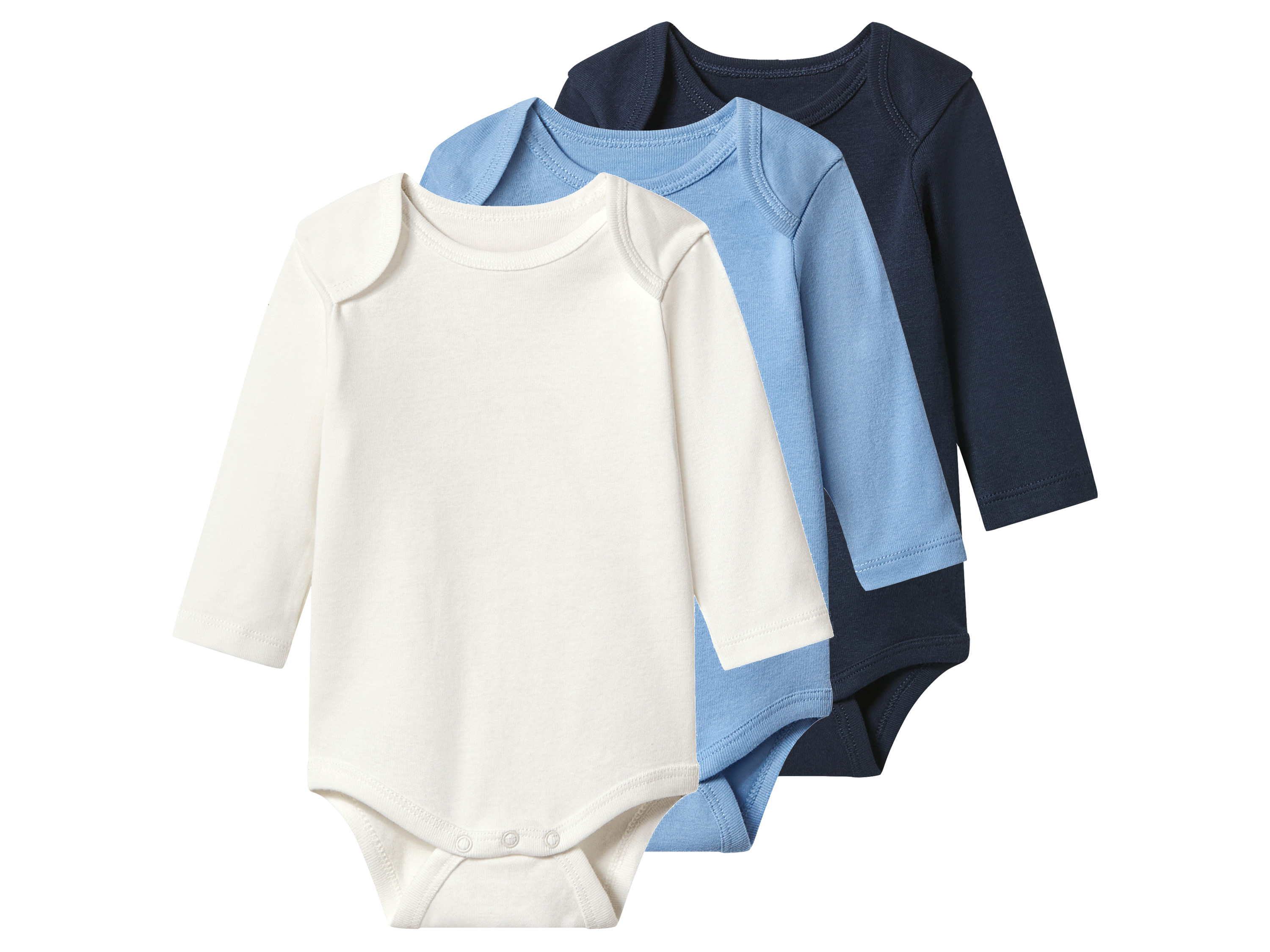 lupilu® Body niemowlęce z bawełny, 3 sztuki (Biały/ niebieski, 74/80)
