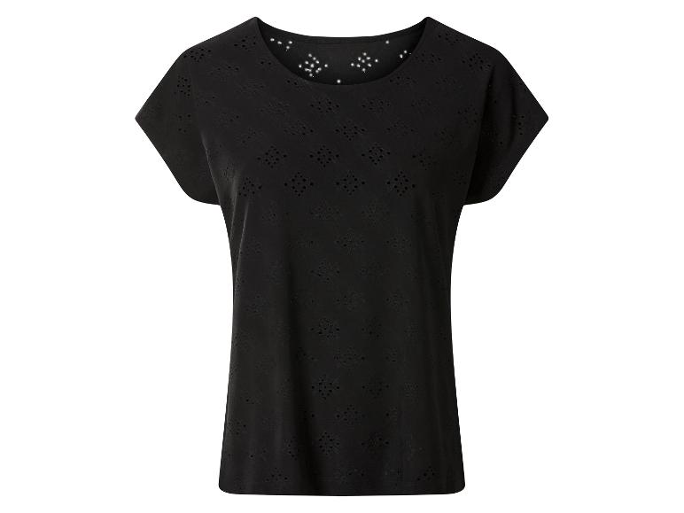 Czarny T-shirt z krótkim rękawem i ażurowym wzorem