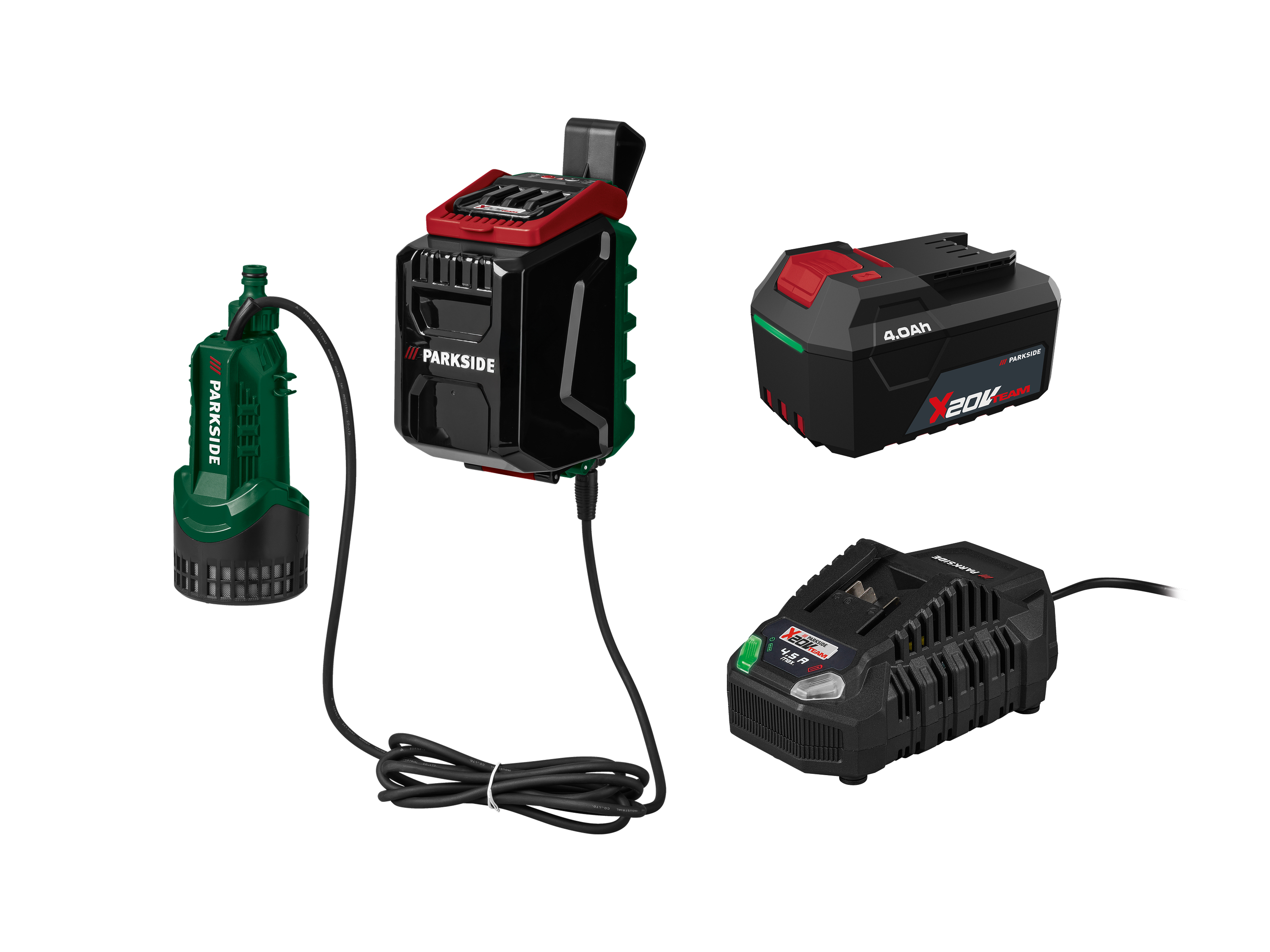 PARKSIDE® Zestaw Pompa do zbiornika na deszczówkę, 20 V z akumulatorem, 4 Ah i ładowarką, 4,5 A