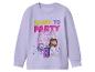 Fioletowa bluza dziecięca z napisem „READY TO PARTY” i postaciami z Gabby's Dollhouse.