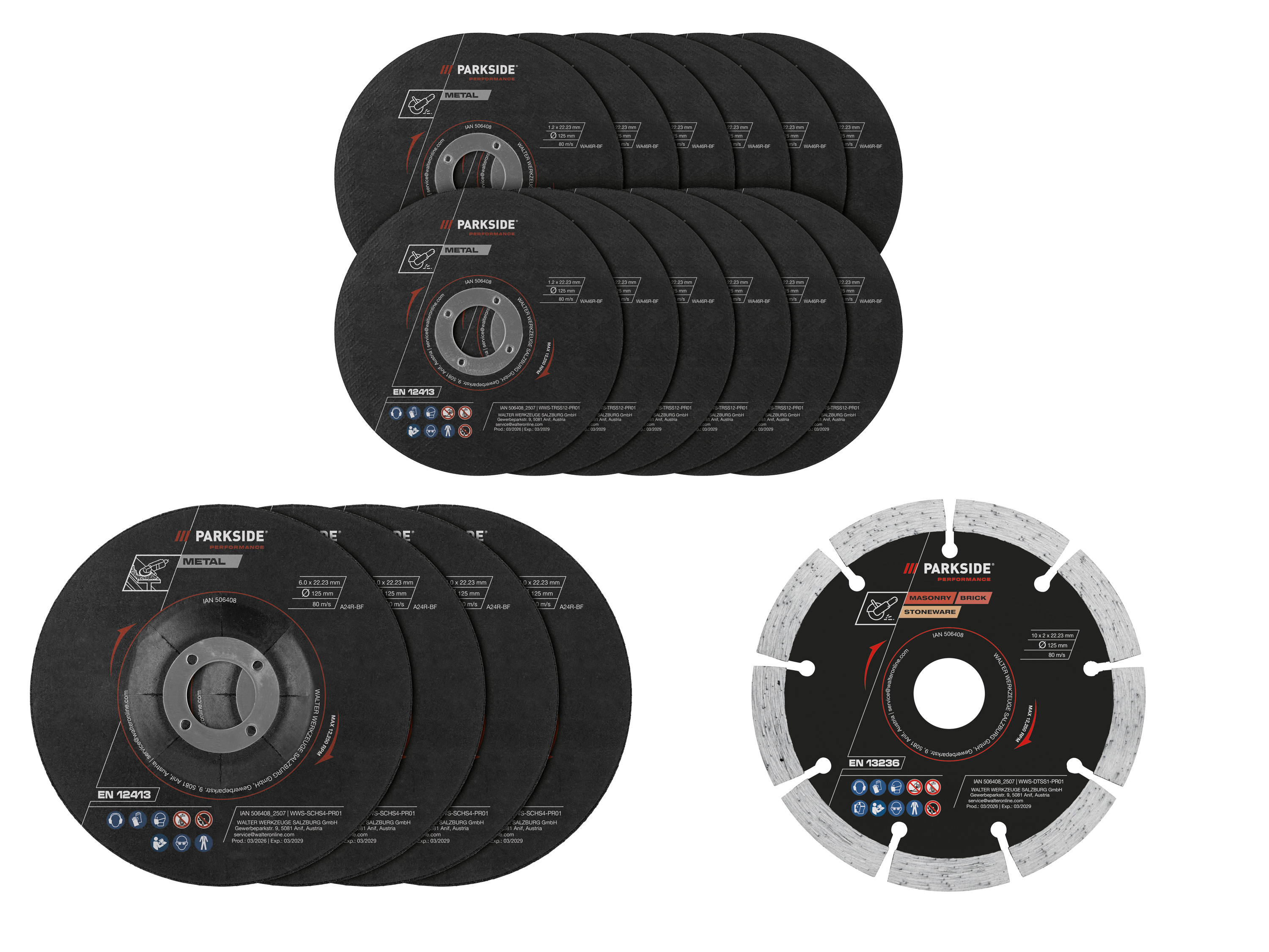 PARKSIDE PERFORMANCE® Diamentowa tarcza tnąca, 4 tarcze szlifierskie do metalu lub 12 tarcz do cięcia