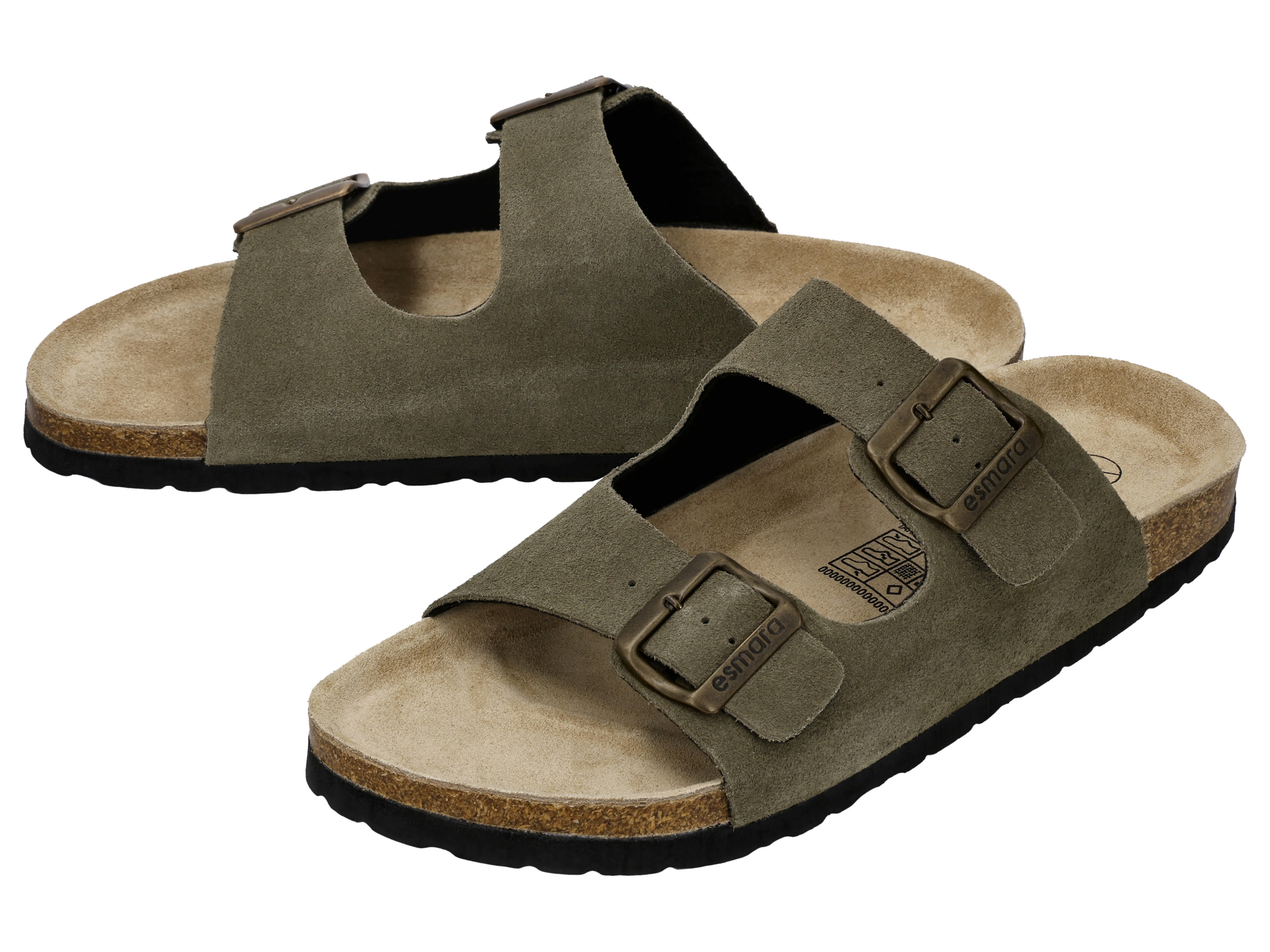 ESMARA MEN Klapki skórzane męskie (Khaki, 41)