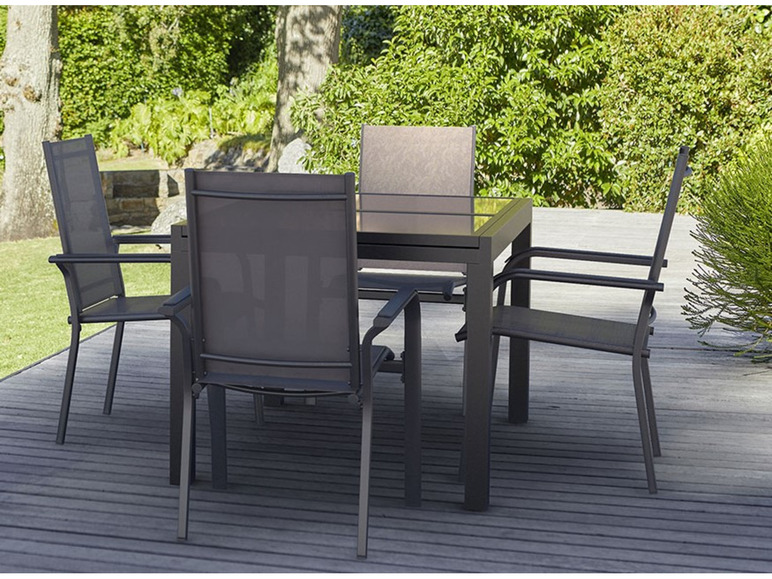 Pełny ekran: LIVARNO HOME Zestaw aluminiowych mebli ogrodowych Houston (stół rozsuwany + 4 krzesła sztaplowane), czarny - zdjęcie 1