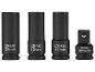 Cztery czarne nasadki, w tym rozmiary 21mm, 19mm, 17mm i adapter 1/2'FX3/4'M.