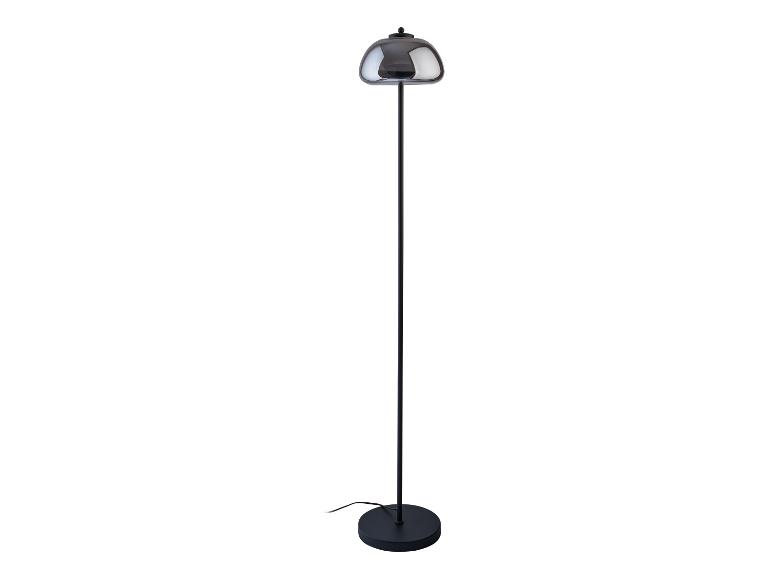 Lampa podłogowa z kloszem z dymionego szkła.