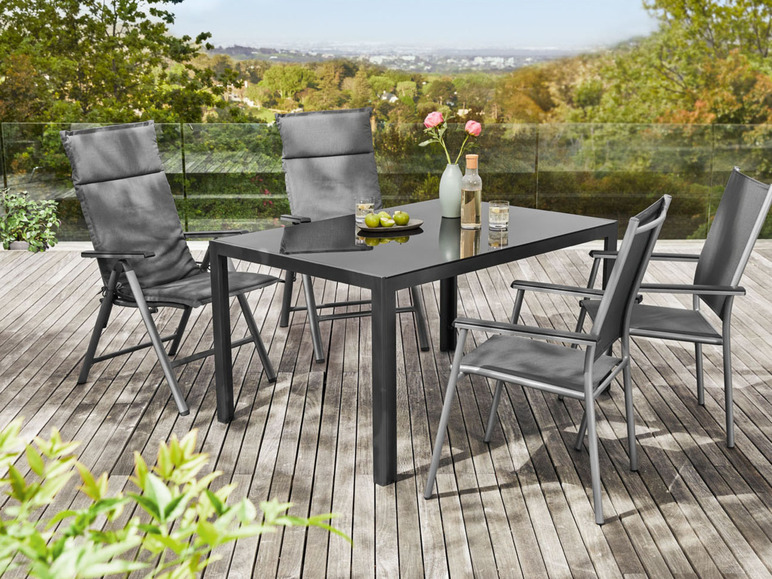 Pełny ekran: LIVARNO home Zestaw aluminiowych mebli ogrodowych Houston (stół + 4 krzesła składane), srebrny/ szary - zdjęcie 1