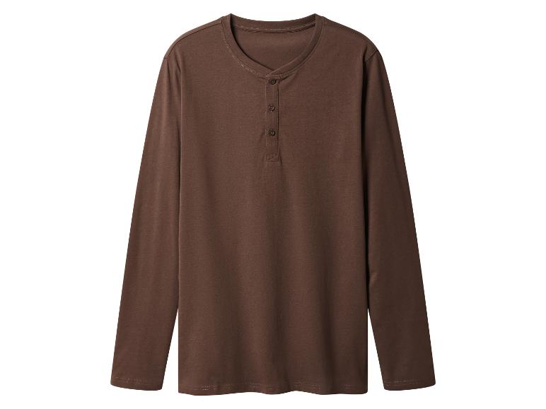 Brązowa męska koszulka Henley z długim rękawem