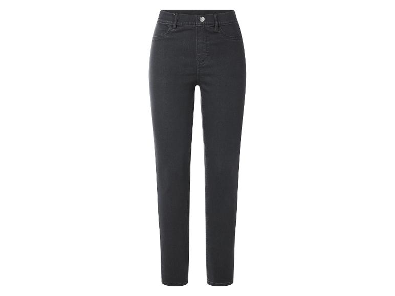 Ciemnoszare damskie jeansy skinny z wysokim stanem, przednimi kieszeniami i zapięciem na guzik.