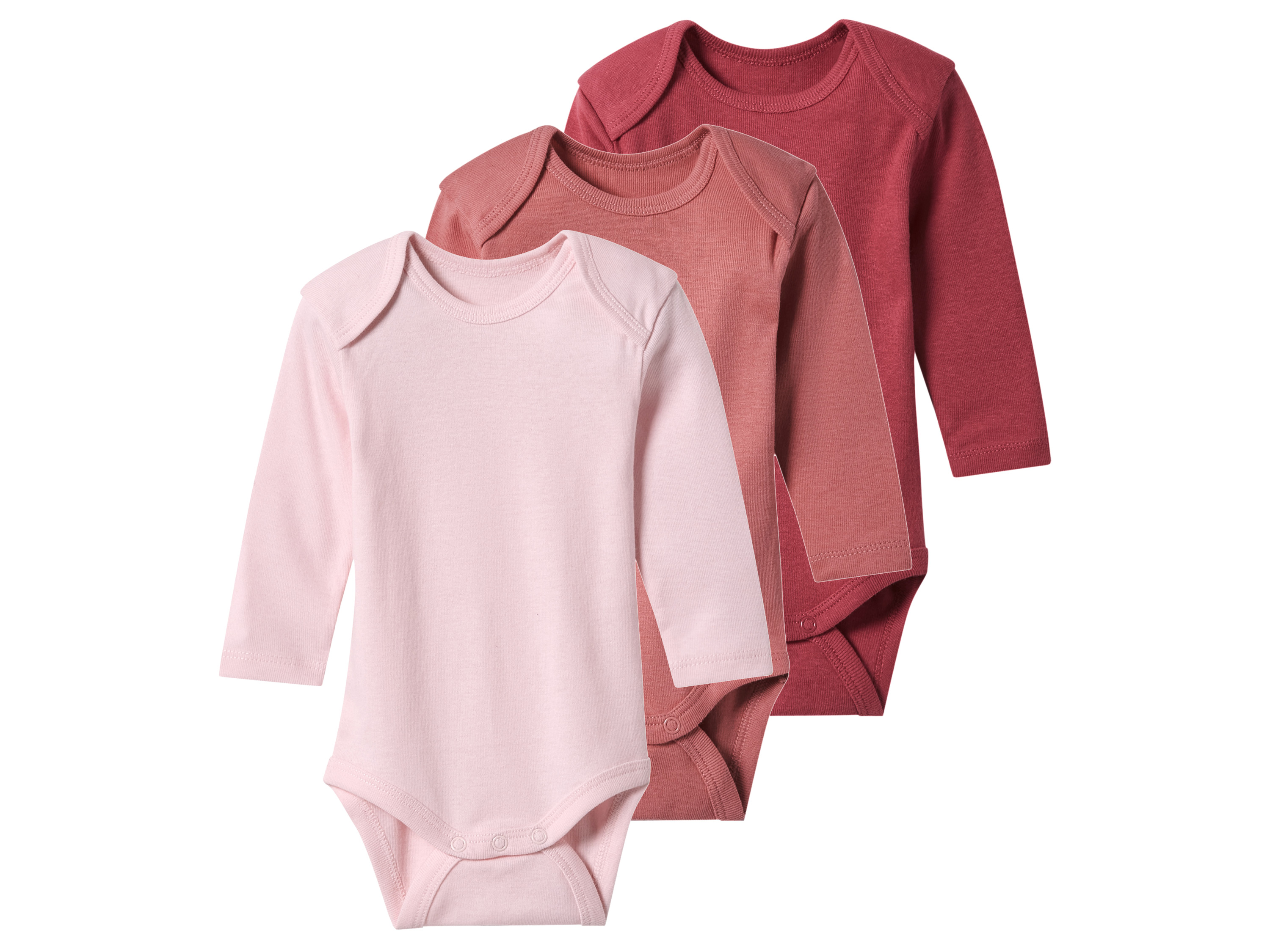 lupilu® Body niemowlęce z biobawełny, 3 sztuki (Czerwony/ciemnoróżowy/różowy, 62/68)
