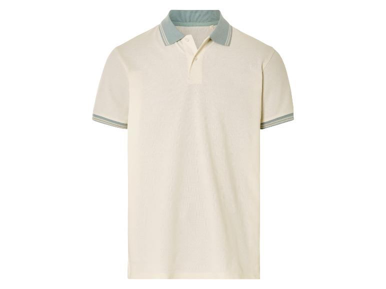 Koszulka polo w kolorze beżowym z kontrastowym kołnierzykiem.