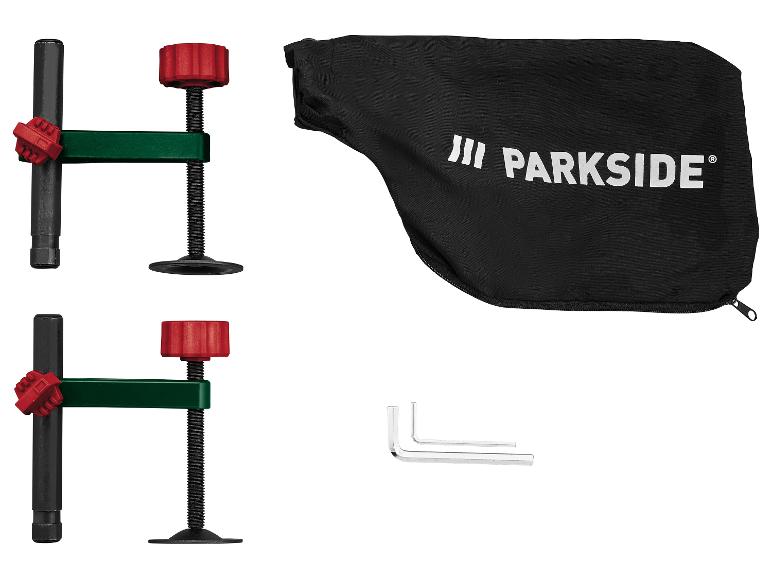 Zaciski, worek na pył Parkside i klucze imbusowe.