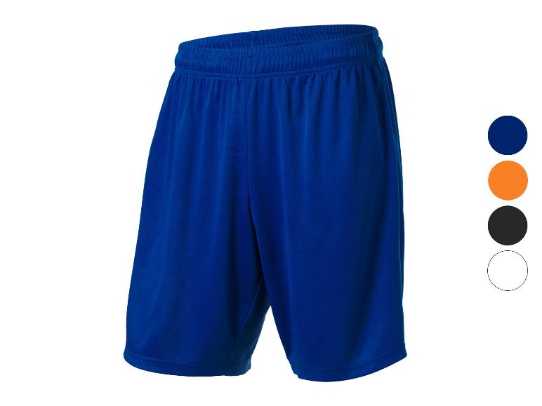 Niebieskie spodenki sportowe w różnych kolorach.