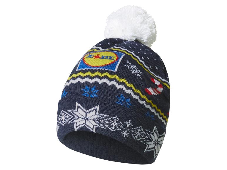 Czapka dzianinowa Lidl z pomponem, z zimowym wzorem i płatkami śniegu