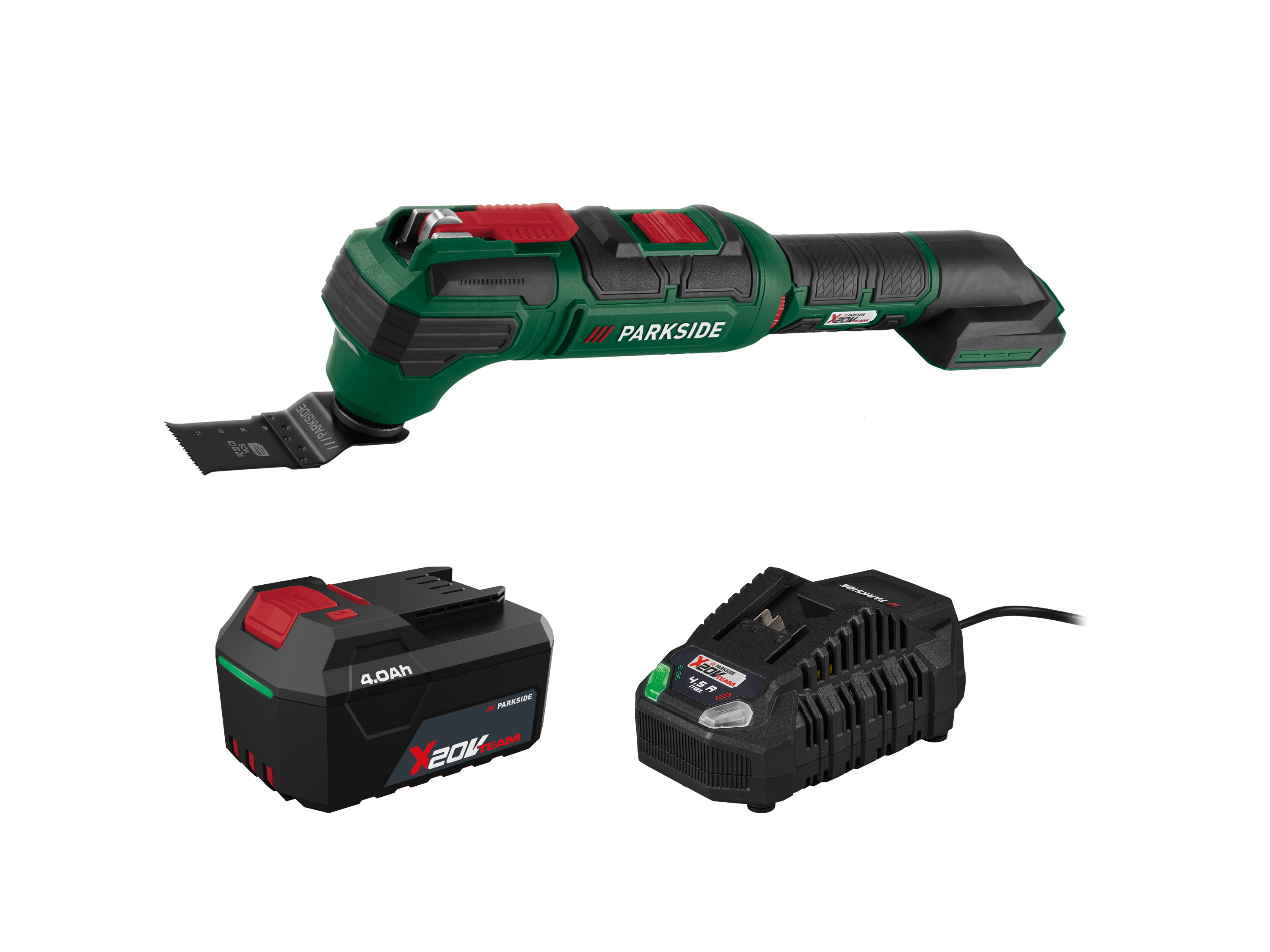 PARKSIDE® Zestaw Akumulatorowe narzędzie wielofunkcyjne, 20 V z akumulatorem, 4 Ah i ładowarką, 4,5 A