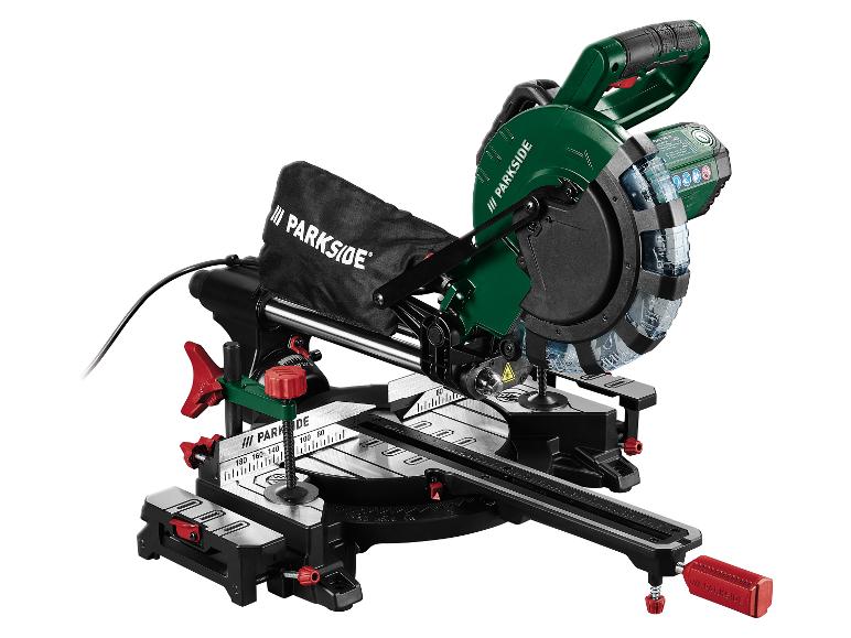 Pilarka ukośnica Parkside: piła ukośowa i akcesoria.