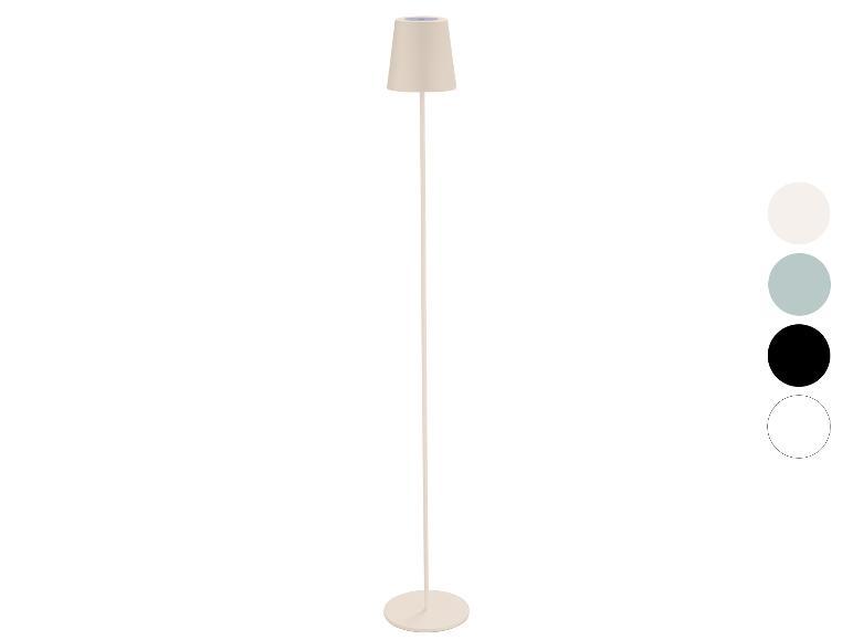 Nowoczesna lampa podłogowa z abażurem tekstylnym, dostępna w różnych kolorach.