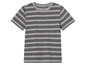 Szary T-shirt w paski z krótkim rękawem.