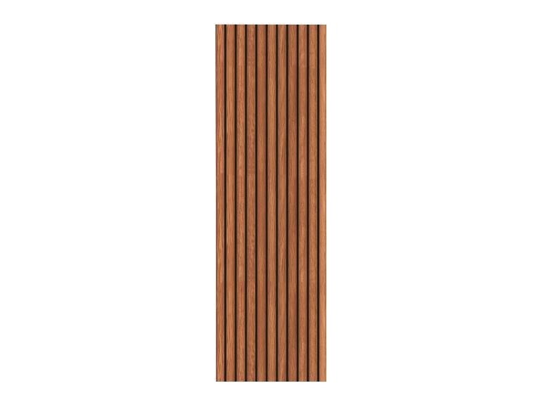 Brązowy pionowy panel ścienny z drewnianych listew na białym tle