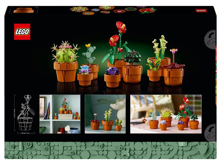 LEGO Botanical Collection: zestaw roślin doniczkowych, w tym kaktusy i kwiaty.