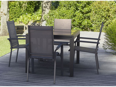Livarno Home Zestaw aluminiowych mebli ogrodowych Houston (stół rozsuwany + 4 krzesła sztaplowane), czarny