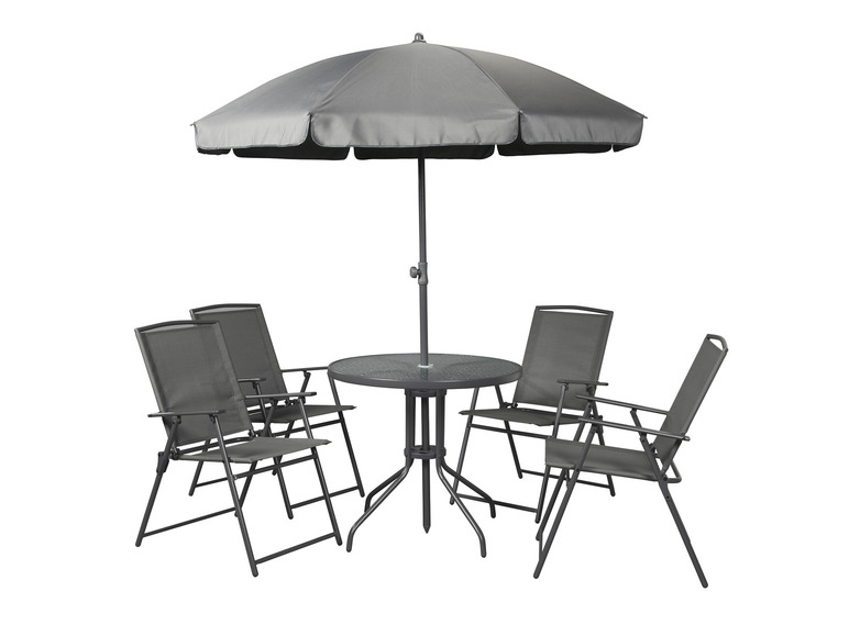 Pełny ekran: LIVARNO home Zestaw mebli ogrodowych z parasolem, 6 elementów, antracyt - zdjęcie 1